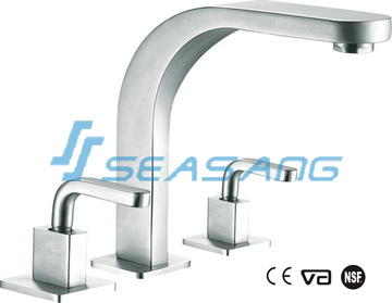 Ba&ntilde;o Grifo de acero inoxidable con asas dobles y 3 orificios para montaje en cubierta