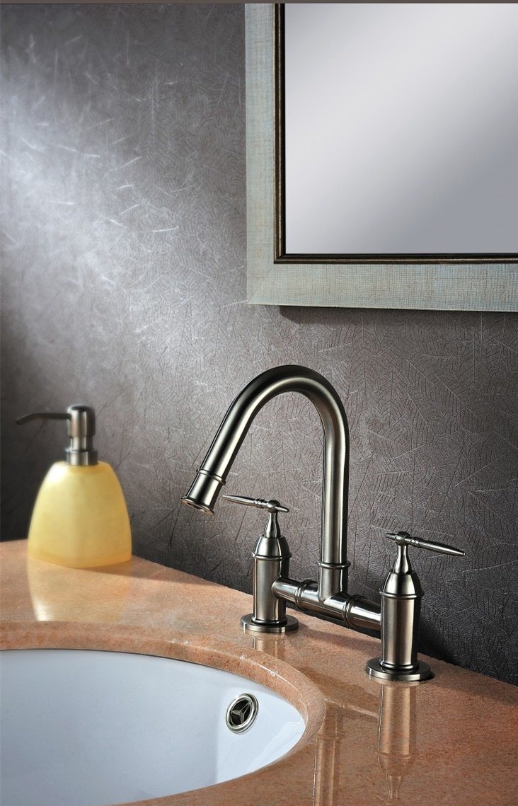 Grifo de agua para lavabo de ba&ntilde;o de doble manija hecho de acero inoxidable