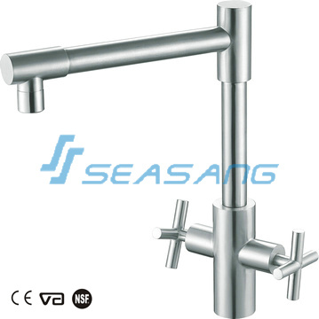 Grifo de doble manija de acero inoxidable para fregadero y barra de cocina