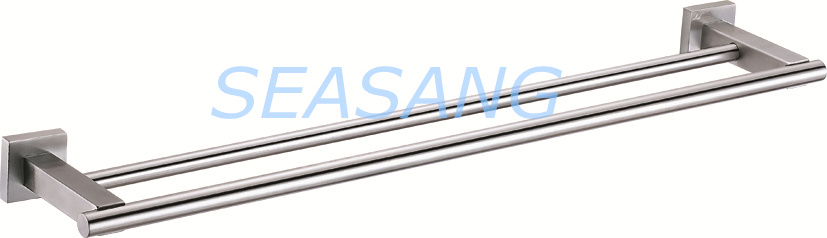 Herrajes para ba&ntilde;o de acero inoxidable Toallero doble en n&iacute;quel cepillado