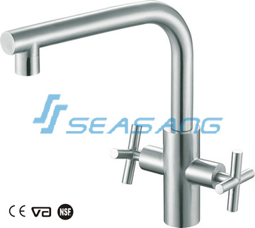 Grifo de agua para fregadero de cocina de acero inoxidable con dos asas